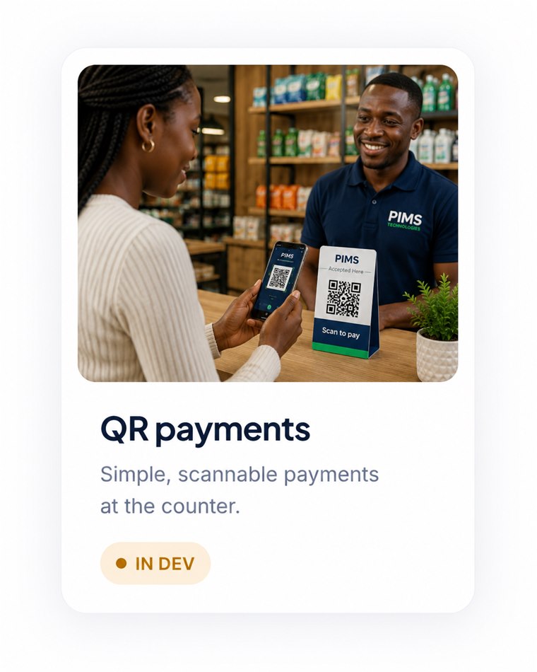 QR payments — simple, scannable payments at the counter. In development.