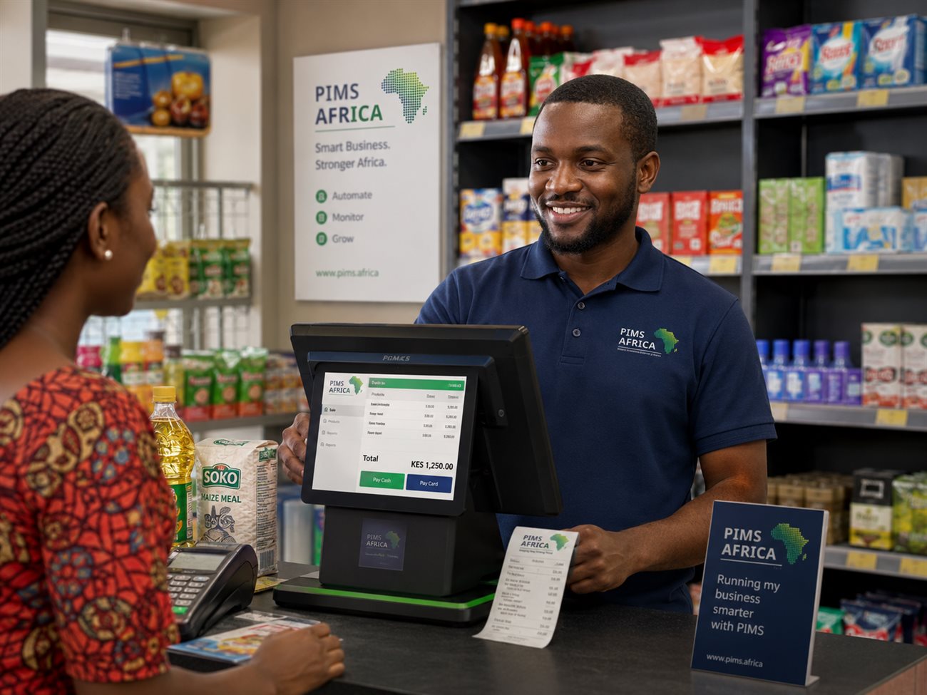 A retailer running their shop on PIMS Africa POS