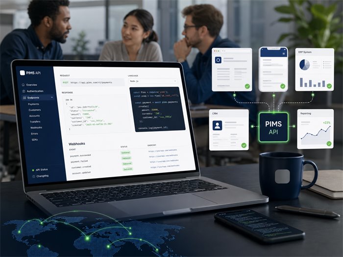 A PIMS API developer dashboard with code and webhooks
