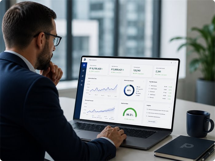 A business analytics dashboard on a laptop